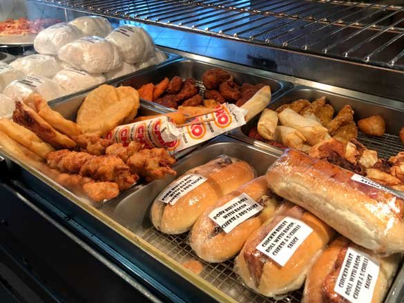 Chico rolls, dim sims, seafood sticks, potato cakes, hot rolls